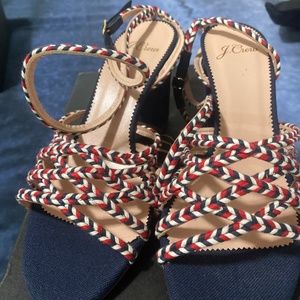 Jcrew red, white and blue heeled sandals